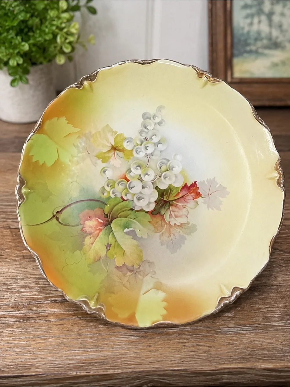 Antique Stinthal China 2094 Grape Plates Set of 6 Gold Trim Crooksville Ohio